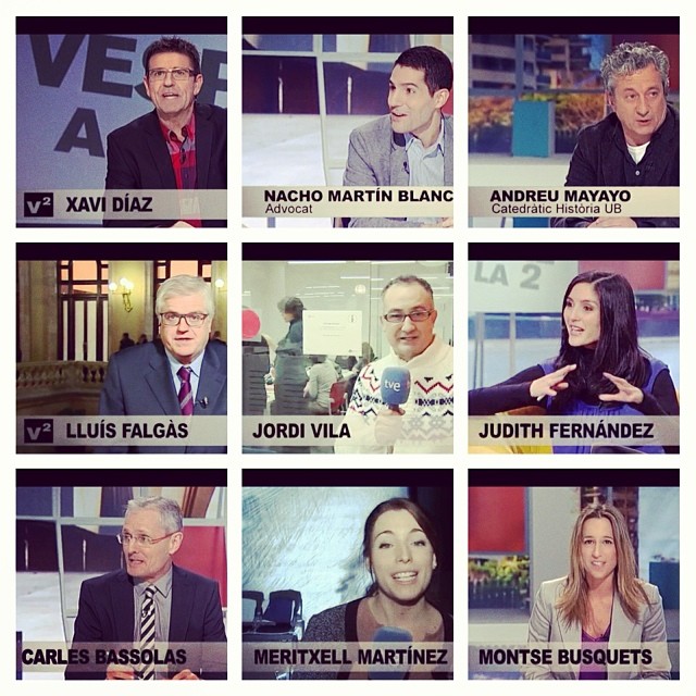 Mosaic de rètols de Vespre a La 2: Xavi Díaz, Nacho Martín Blanco, Andreu Mayayo, Lluís Falgàs, Jordi Vila, Judith Fernández, Carles Bassolas, Meritxell Martínez i Montse Busquets