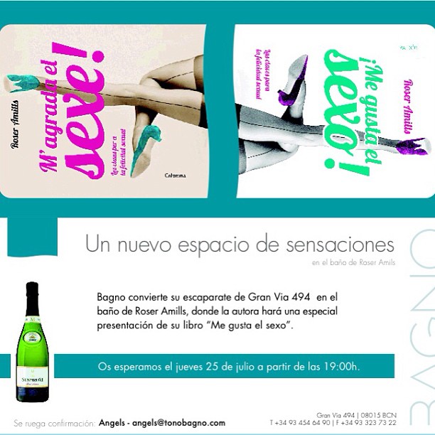 Invitaciones de Tonobagno a la presentación de ¡Me gusta el sexo! en el baño de Roser Amills, jueves 25 de julio