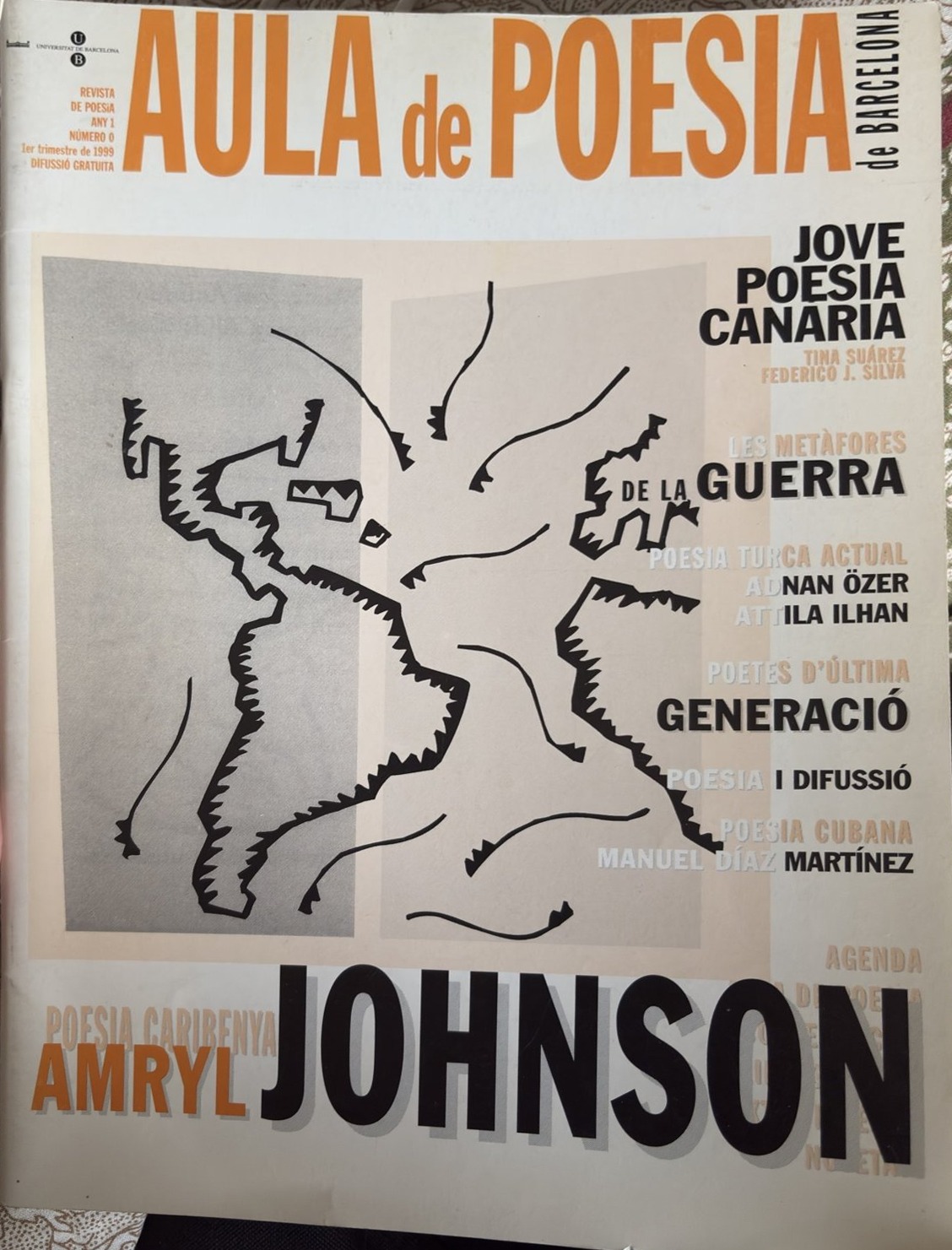 Portada de la revista Aula de Poesía de Barcelona, n.º 0, de la Universitat de Barcelona (1999)