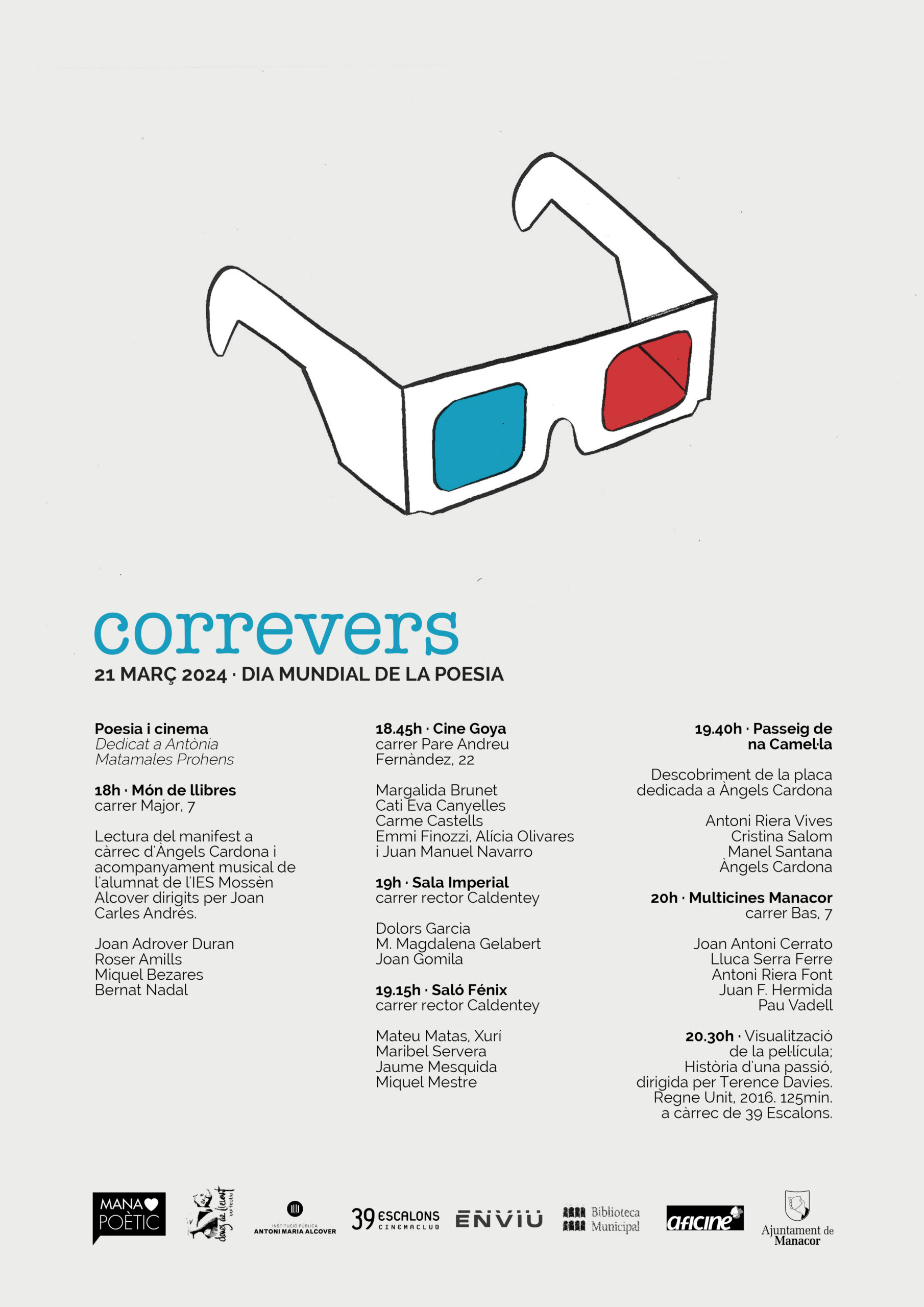 Cartel del Correvers 2024 «Poesia i cinema», de Manacor Poètic, dedicado a Antònia Matamalas Prohens