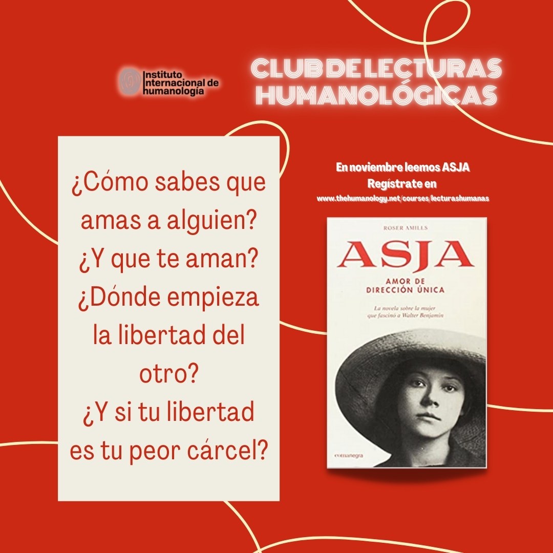 Cartel del Club de Lecturas Humanológicas dedicado a Asja, de Roser Amills (2021)