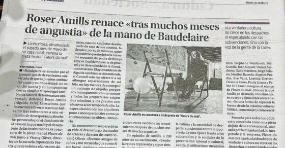 Diario de Mallorca: «Roser Amills renace tras muchos meses de angustia de la mano de Baudelaire»