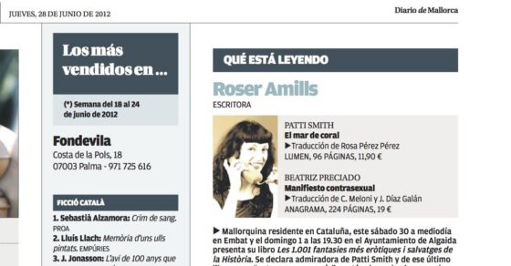 Diario de Mallorca, «Qué está leyendo»: Roser Amills, 28 de junio de 2012