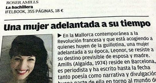Recorte de Diario de Mallorca, «Recomendado de la semana»: «Una mujer adelantada a su tiempo», sobre La bachillera de Roser Amills (12 de mayo de 2016)
