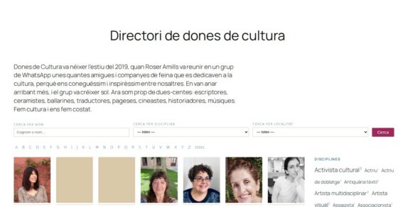 Portada del directorio Dones de Cultura, donesdecultura.roseramills.com