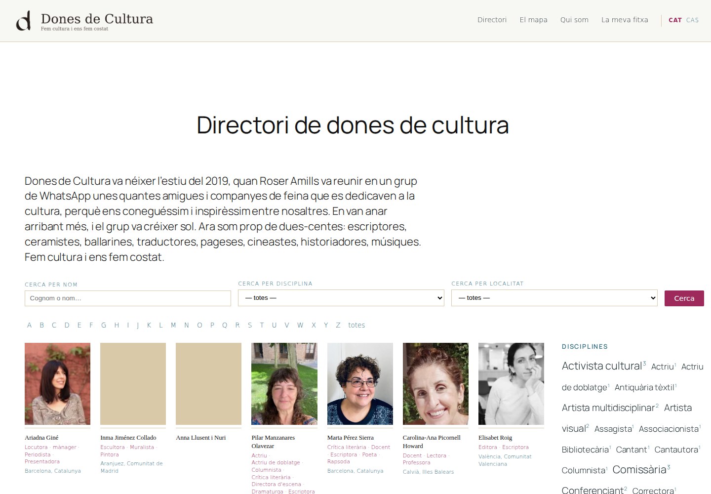 Dones de Cultura, la red de mujeres de la cultura nacida en 2019, estrena directorio web