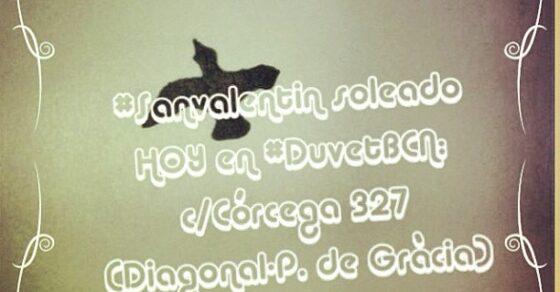 San Valentín soleado HOY en Duvet BCN: C/ Córcega 327 (Diagonal-P. de Gràcia, METRO L3) a las 20h !!! Regalos picantes, catering y Las 1001 fantasías