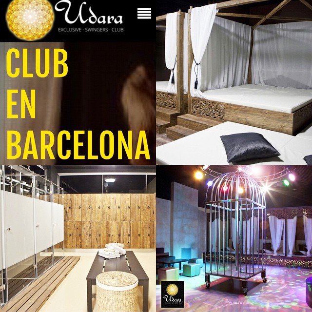 Captura de la web del Udara Swinger Club con el texto «Club en Barcelona» y fotos de sus salas