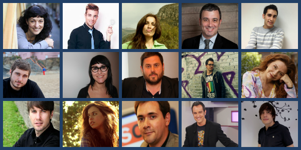 Collage con las fotos de los quince columnistas de opinión de LaNotícia.cat en febrero de 2013, con Roser Amills arriba a la izquierda