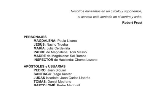 Primera página del texto de Las bodas de Caná, obra de teatro de Roser Amills