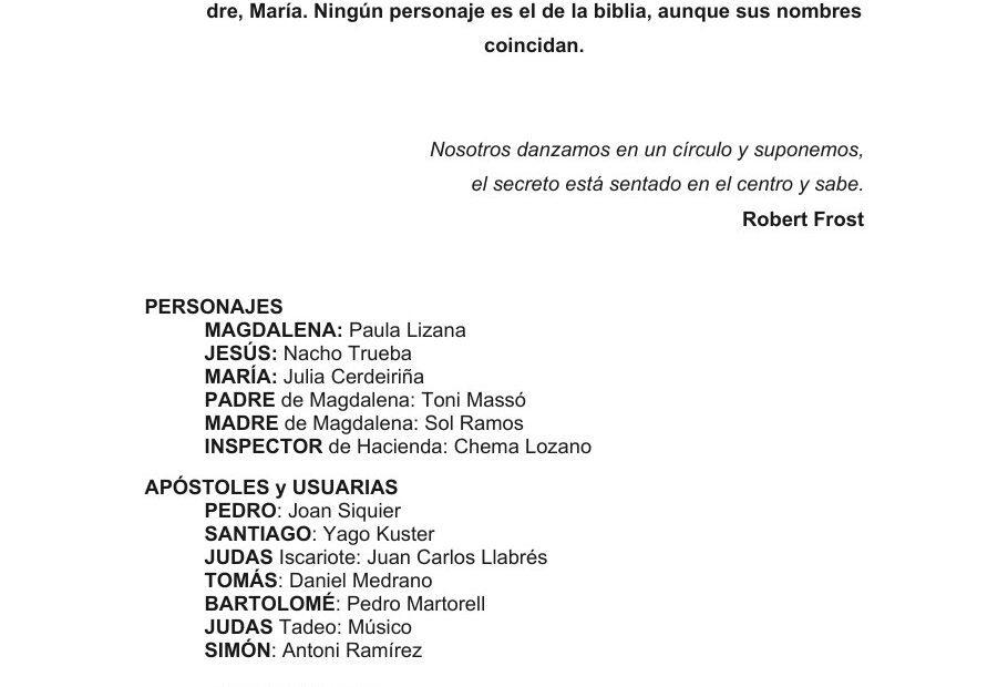 Primera página del texto de Las bodas de Caná, obra de teatro de Roser Amills