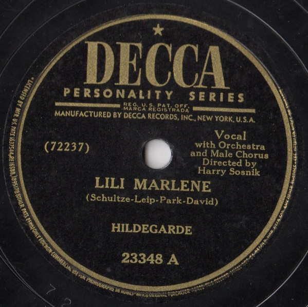 Disco de Decca con «Lili Marlene» cantada por Marlene Dietrich