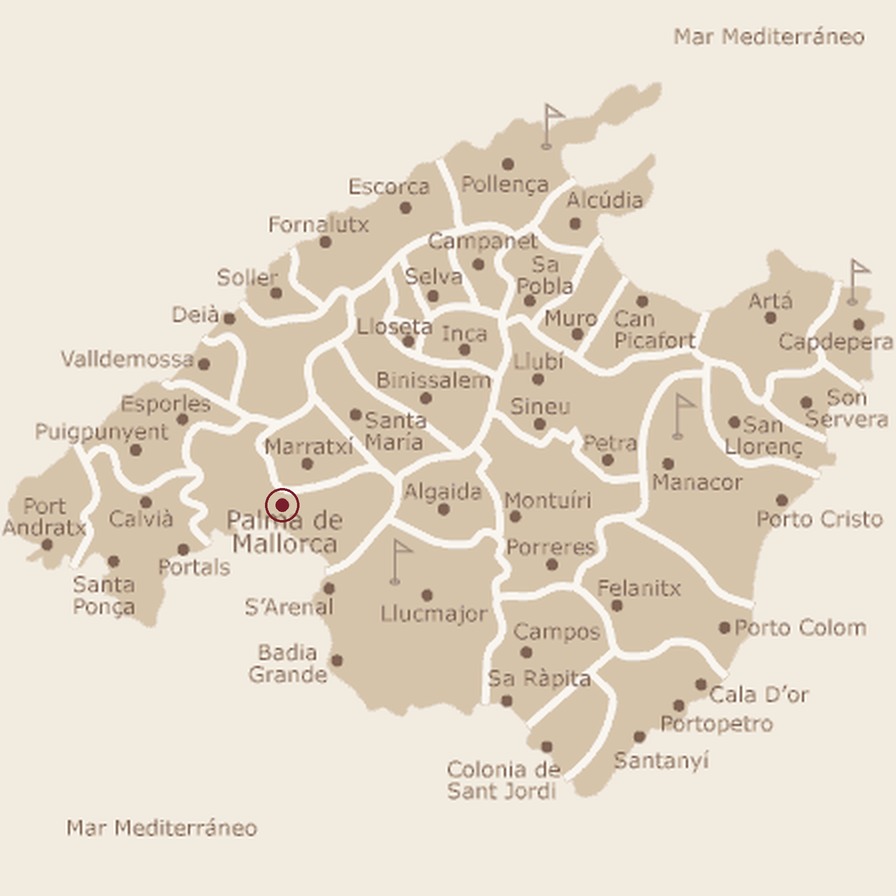 Mapa ilustrado de Mallorca con Palma señalada