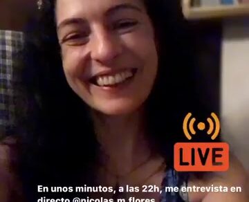 Roser Amills en directo en Instagram antes de la entrevista de Nicolás M. Flores, 14 de agosto de 2020