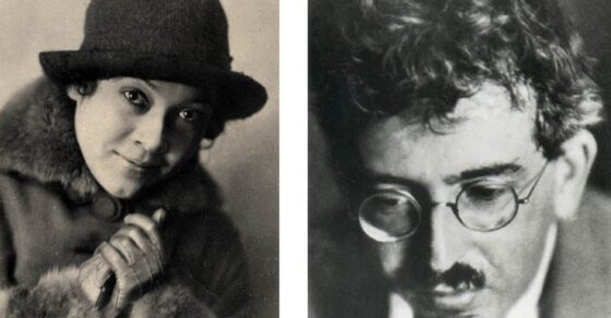 Retratos de Asja Lacis con sombrero y de Walter Benjamin con gafas, en blanco y negro