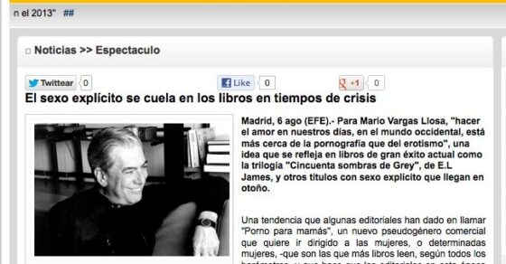 Captura de la web de Radio Ñandutí 1020 AM con la noticia de EFE «El sexo explícito se cuela en los libros en tiempos de crisis»
