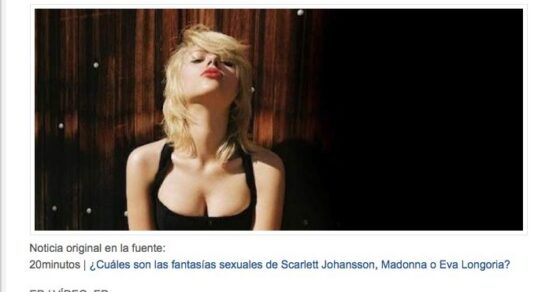 Captura de LaCope.es del 21 de abril de 2012 con la noticia sobre las fantasías sexuales de Scarlett Johansson, Madonna o Eva Longoria