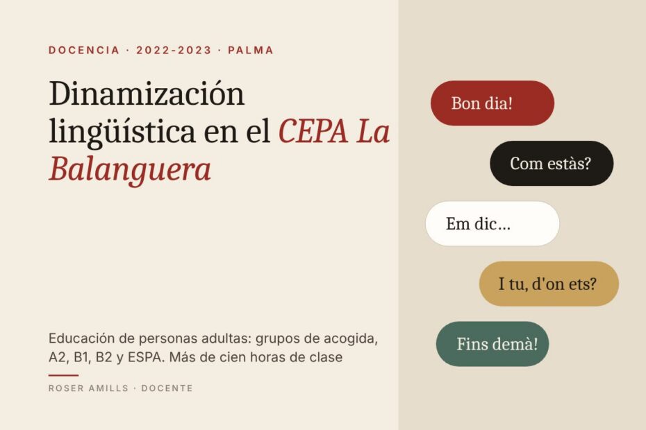 Roser Amills, docente y dinamizadora lingüística en el CEPA La Balanguera de Palma, 2022-2023