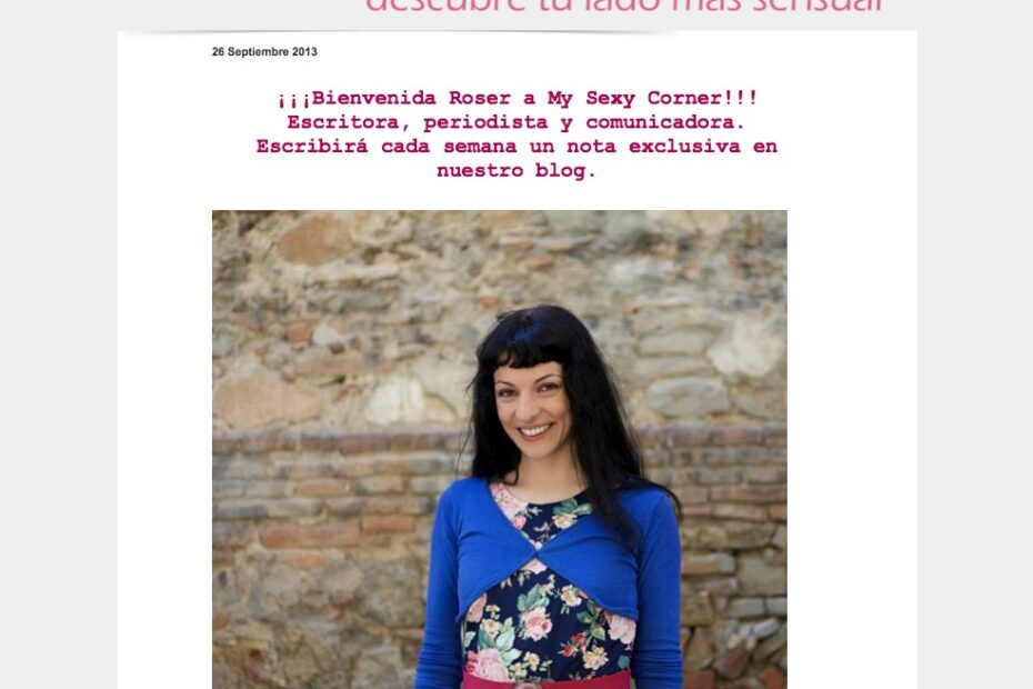Captura del blog My Sexy Corner que da la bienvenida a Roser Amills como columnista, 26 de septiembre de 2013