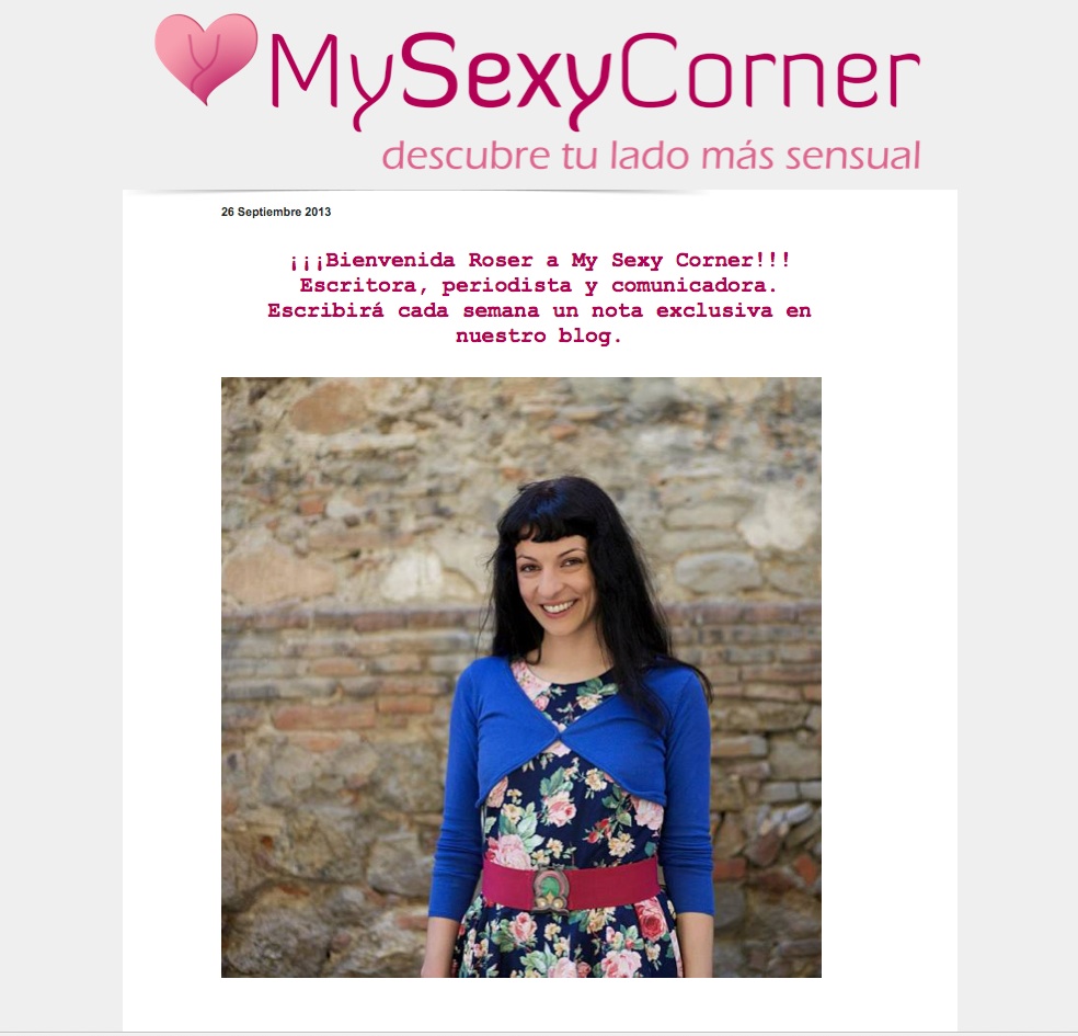 Captura del blog My Sexy Corner que da la bienvenida a Roser Amills como columnista, 26 de septiembre de 2013