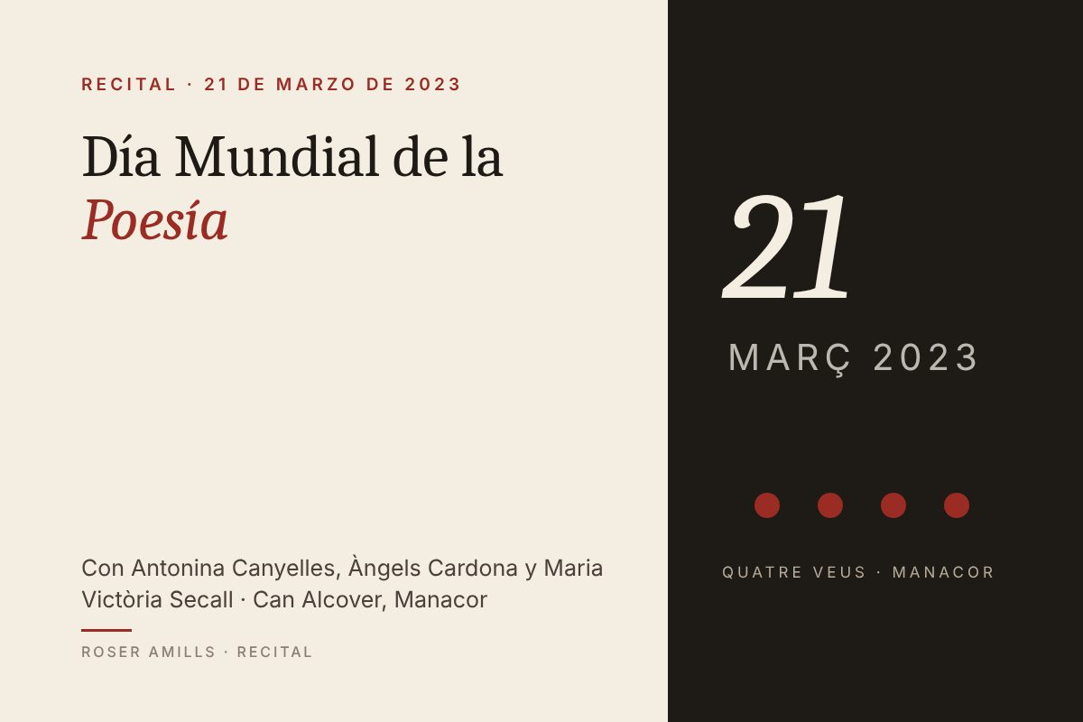 Roser Amills recita en el Día Mundial de la Poesía en Can Alcover, Palma (2023)