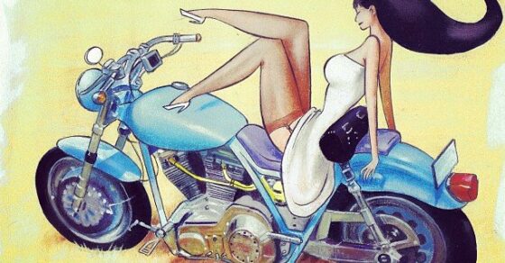 Roser Amills en moto, il·lustració de Juan Álvarez Montalbán (2013)