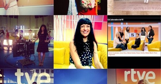 Collage de nueve fotos de Roser Amills en los estudios de TVE en Sant Cugat