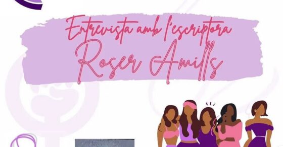 Cartel de La Isidreta Ràdio: «Avui… Entrevista amb l’escriptora Roser Amills», programación especial 8M del programa Xerrades