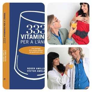 Cubierta de 333 vitamines per a l’ànima, con fotos de Roser Amills y Víctor Amela