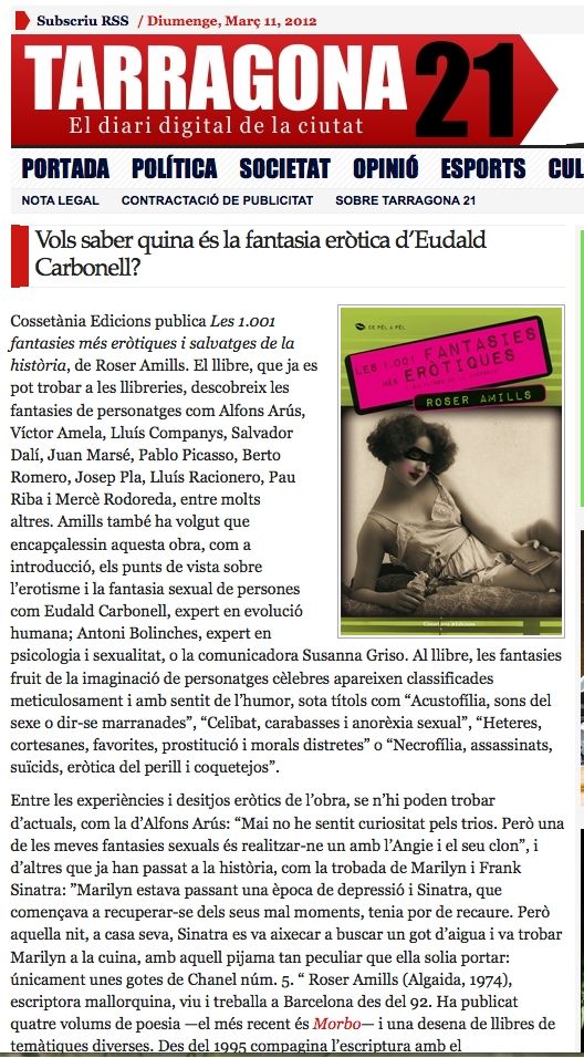 Captura de Tarragona 21 amb la notícia sobre Les 1.001 fantasies més eròtiques i salvatges de la història