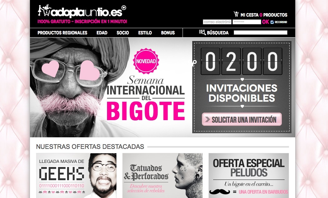 Pàgina web d’Adopta un Tío amb la promoció de la Setmana Internacional del Bigoti
