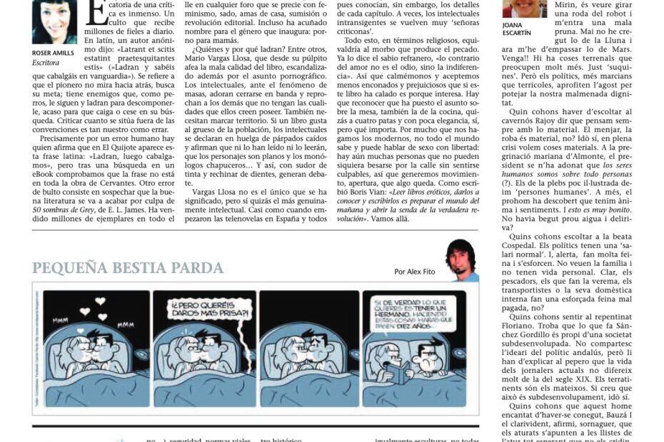Página de opinión de Última Hora del 25 de agosto de 2012 con la columna de Roser Amills «Hablar de sexo es tan moderno y necesario como criticar»