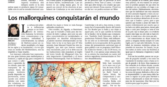 Página de opinión de Última Hora del 29 de noviembre de 2012 con la columna de Roser Amills «Los mallorquines conquistarán el mundo»