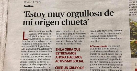 Página de Última Hora con la entrevista de Josep Maria Aguiló a Roser Amills, «Estoy muy orgullosa de mi origen chueta»