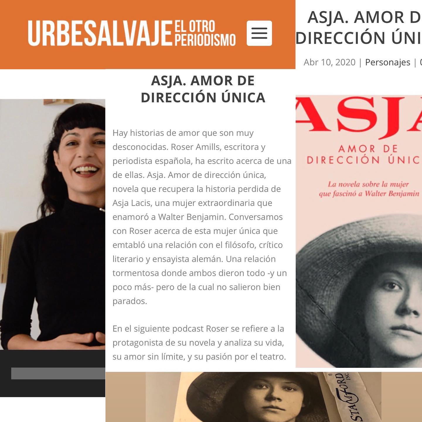 Página de Urbe Salvaje con la entrevista de Hugo Dimter a Roser Amills sobre Asja, abril de 2020