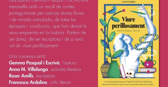 Invitación a la presentación de Viure perillosament, de Gemma Pasqual i Escrivà, en Comanegra, Barcelona, con Roser Amills