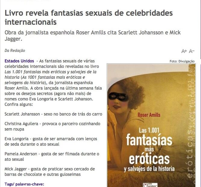Página de ZipTop (Brasil) sobre el libro de Roser Amills con las fantasías sexuales de los famosos